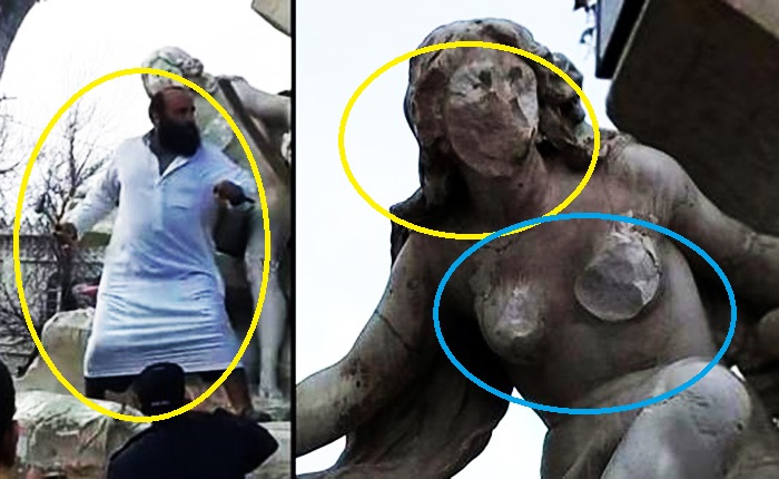 شخص يخرب تمثال امرأة عارية في سطيف شرق الجزائر +فيديو