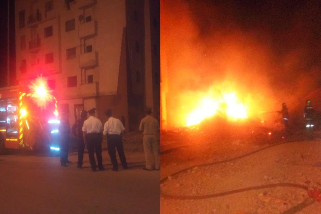 اندلاع حريق مهول بورش للبناء بحي ابواب مراكش يستنفر الامن والوقاية المدنية +صور