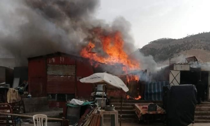 اندلاع حريق مهول في سوق “الجوطية” بمركز امنتانوت