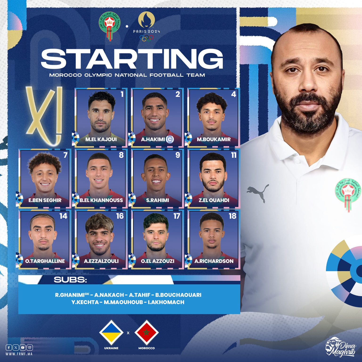 تشكيلة المنتخب المغربي الأولمبي أمام أوكرانيا