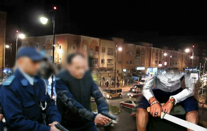 إطلاق الرصاص لإيقاف مختل عقلي أصاب والده وعنصري أمن بالسلاح الابيض بالعيونلاصاص