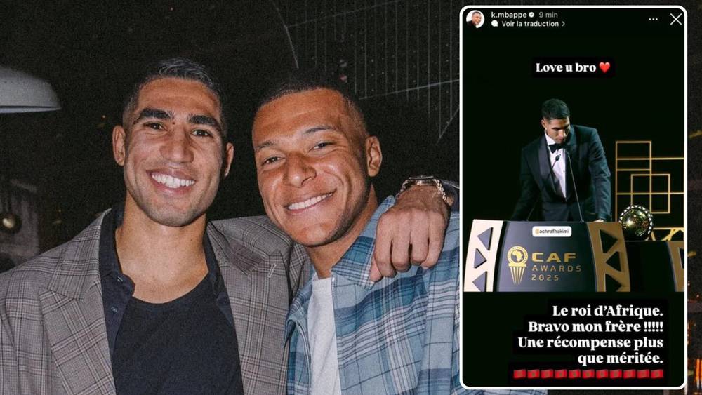 مبابي يهنئ صديقه حكيمي: “أحبك أخي أنت ملك أفريقيا”