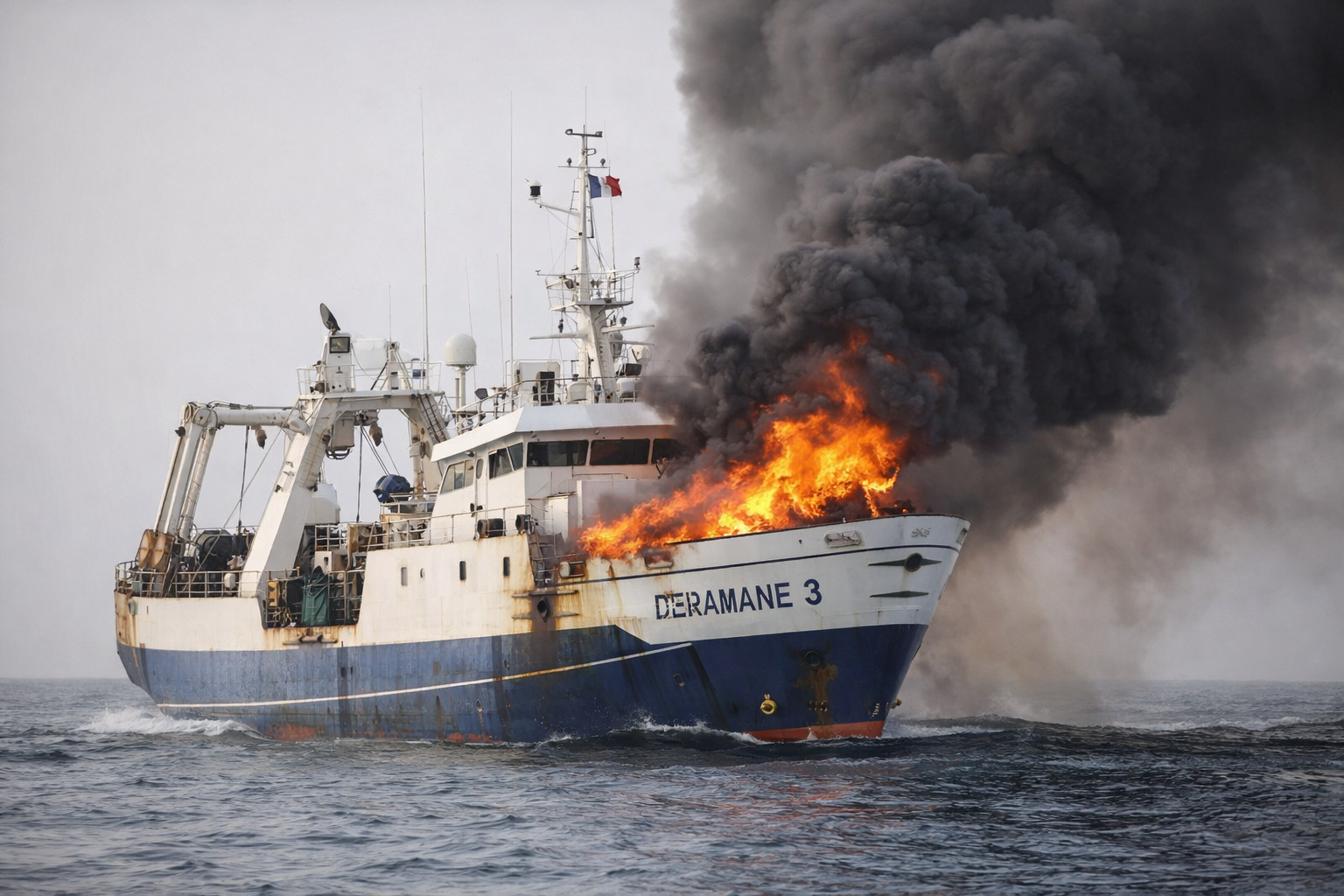 إخلاء طاقم سفينة صيد بأعالي البحار إثر حريق في عرض ساحل الداخلة