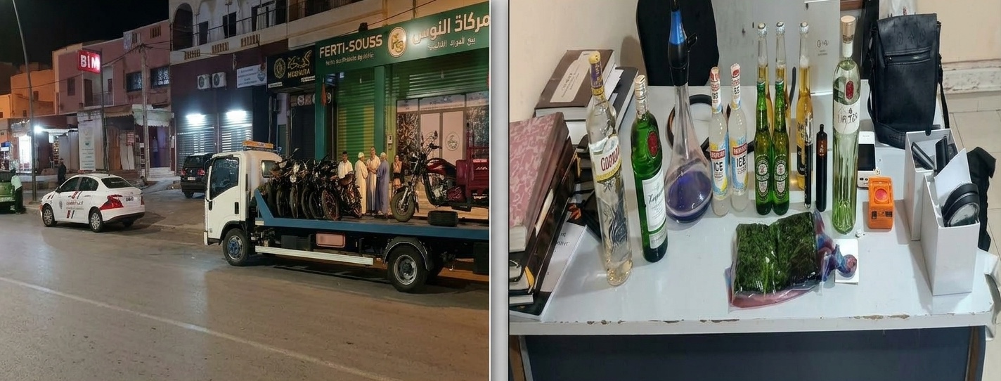 شيشاوة.. حملة أمنية واسعة تنتهي بتوقيف مبحوث عنهم وضبط مخدرات وخمور ودراجات معدلة